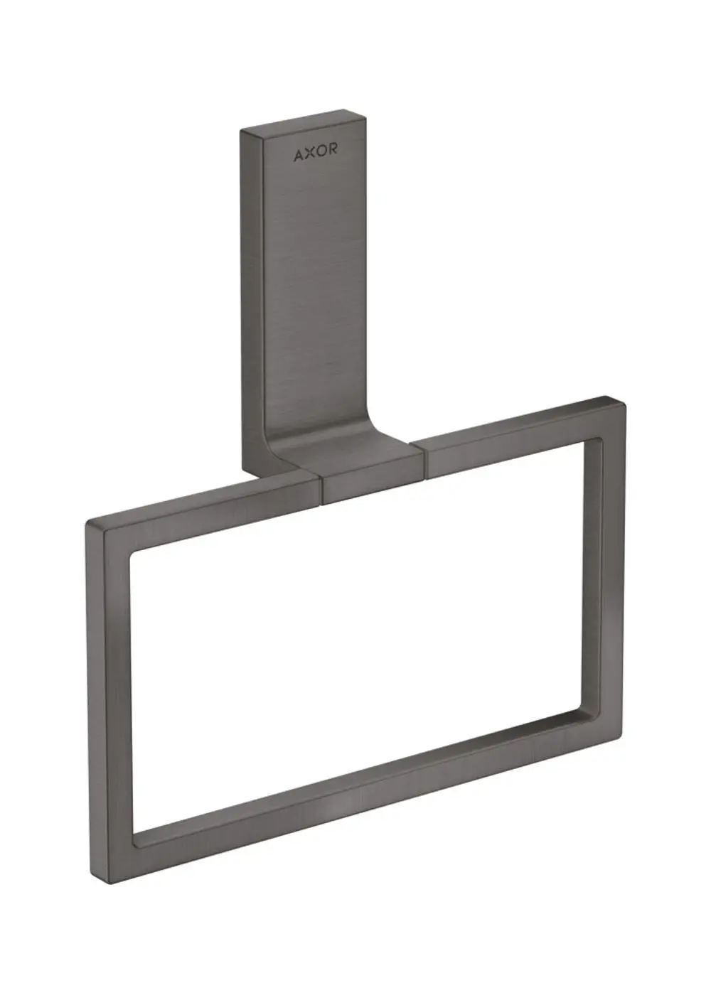 Schmales Handtuchring-Design in gebürstetem Schwarzchrom von AXOR, mit einem rechtwinkligen Rahmen zur Wandmontage.